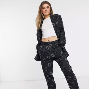 Tailored leg star / moon print pants